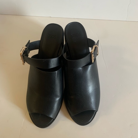 ASOS Hendon Black Slip On Mules Gold Buckle - Picture 5 of 7